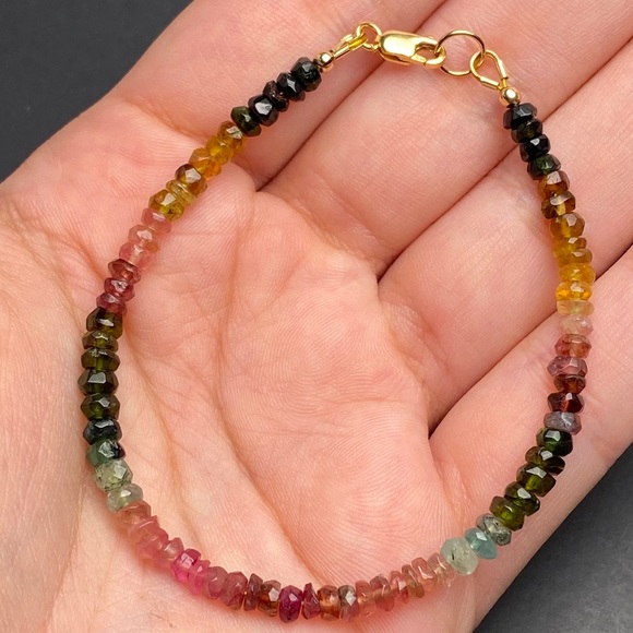 Watermelon Tourmaline 14k Gold Bead Bracelet - Picture 5 of 6